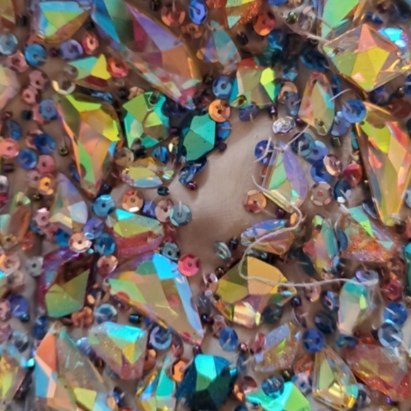 Jovani 946 Beige Multicolor Gem Stone Formal Dress - Picture 9 of 9